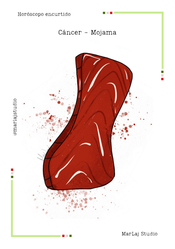 Lámina ilustrada de mojama en acuarela para el signo Cáncer — Horóscopo encurtido de MarLaj Studio