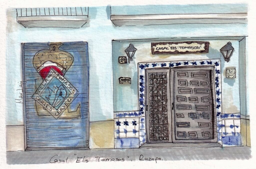 Casal fallero de Tomasos ilustrado en acuarela y tinta