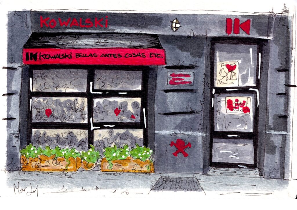 Fachada de Kowalski, en Ruzafa, pintada en acuarela y tinta