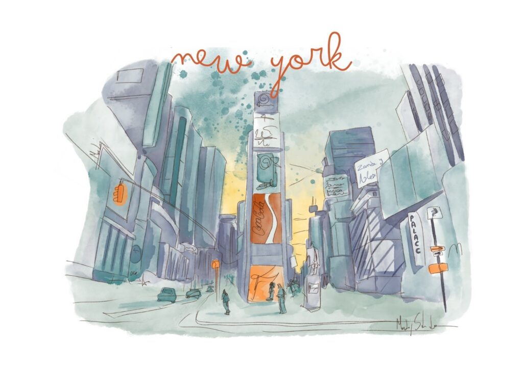 Lámina ilustrada en acuarela digital de las calles de Nueva York — MarLaj Studio