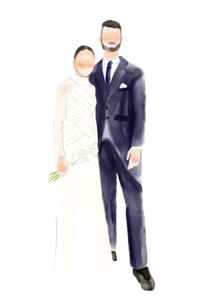 Retrato de los novios en boda pintado en acuarela digital
