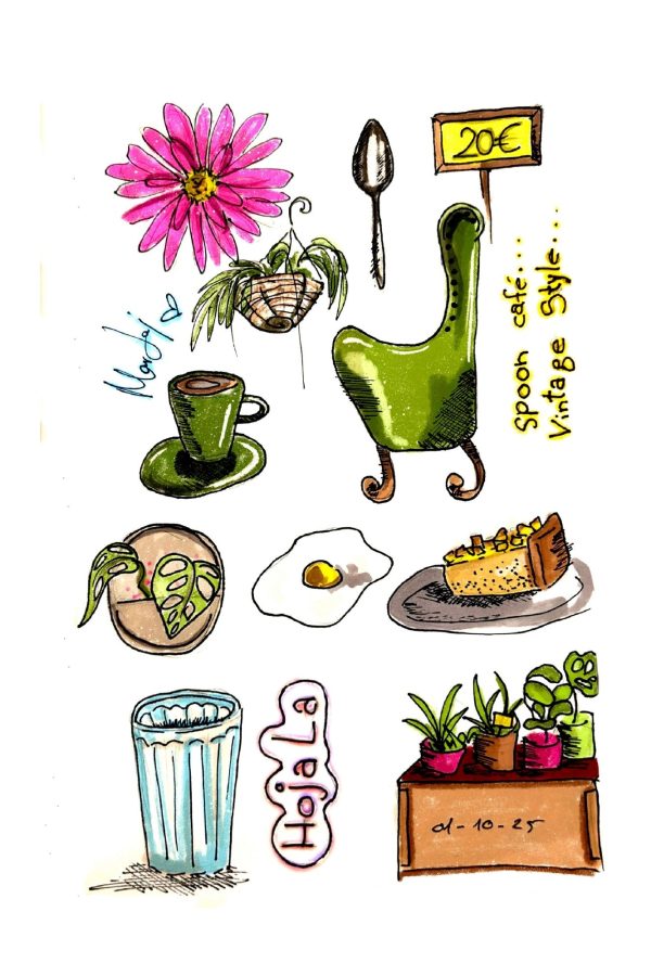 Ilustración doodle a color del local Hoja La