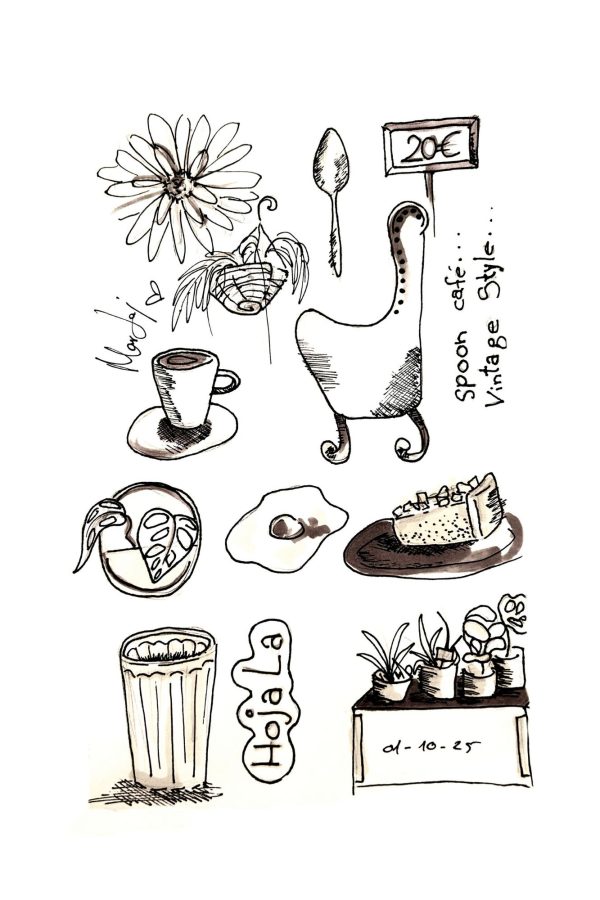Ilustración doodle B&W del local Hoja La