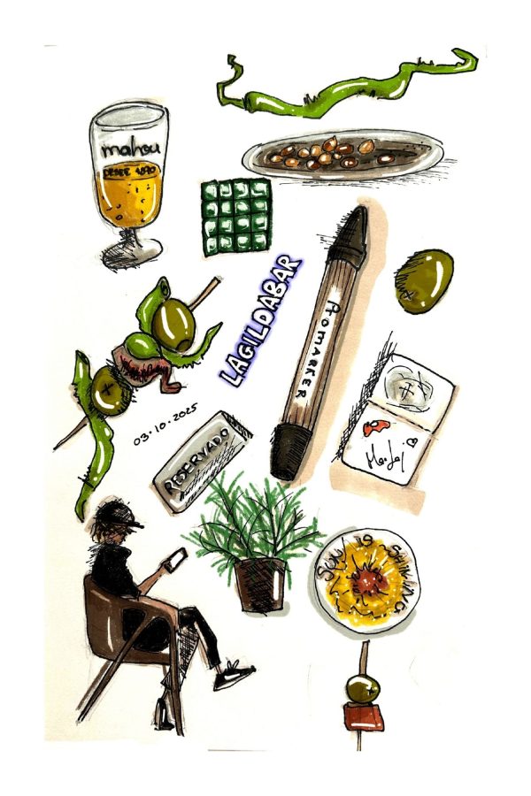 Ilustración doodle a color del local Gilda Bar